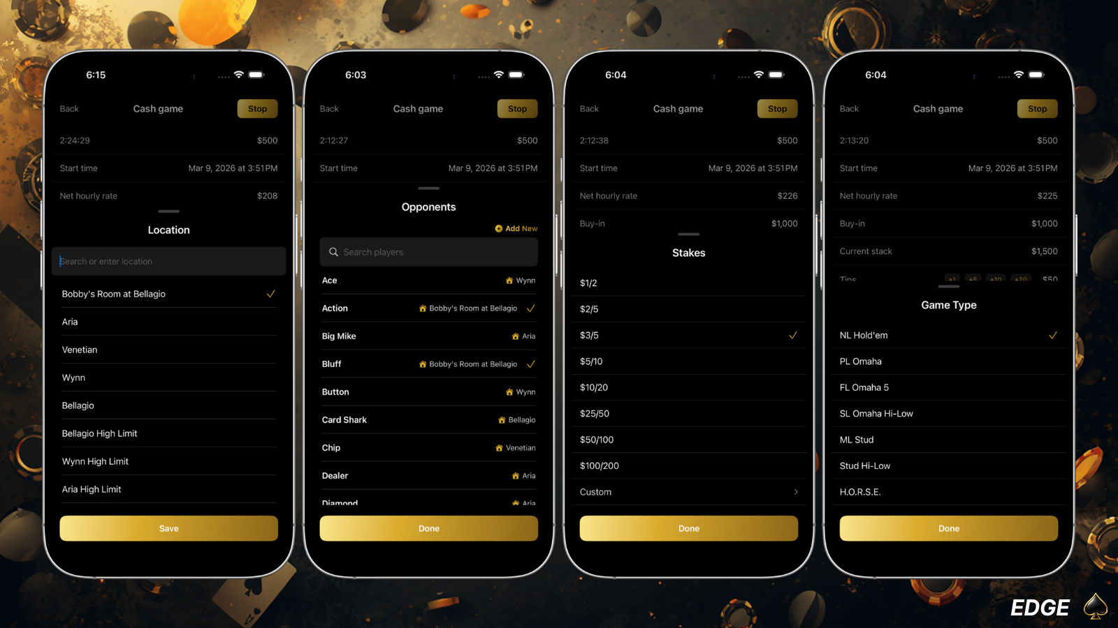 EDGE Poker live session setup